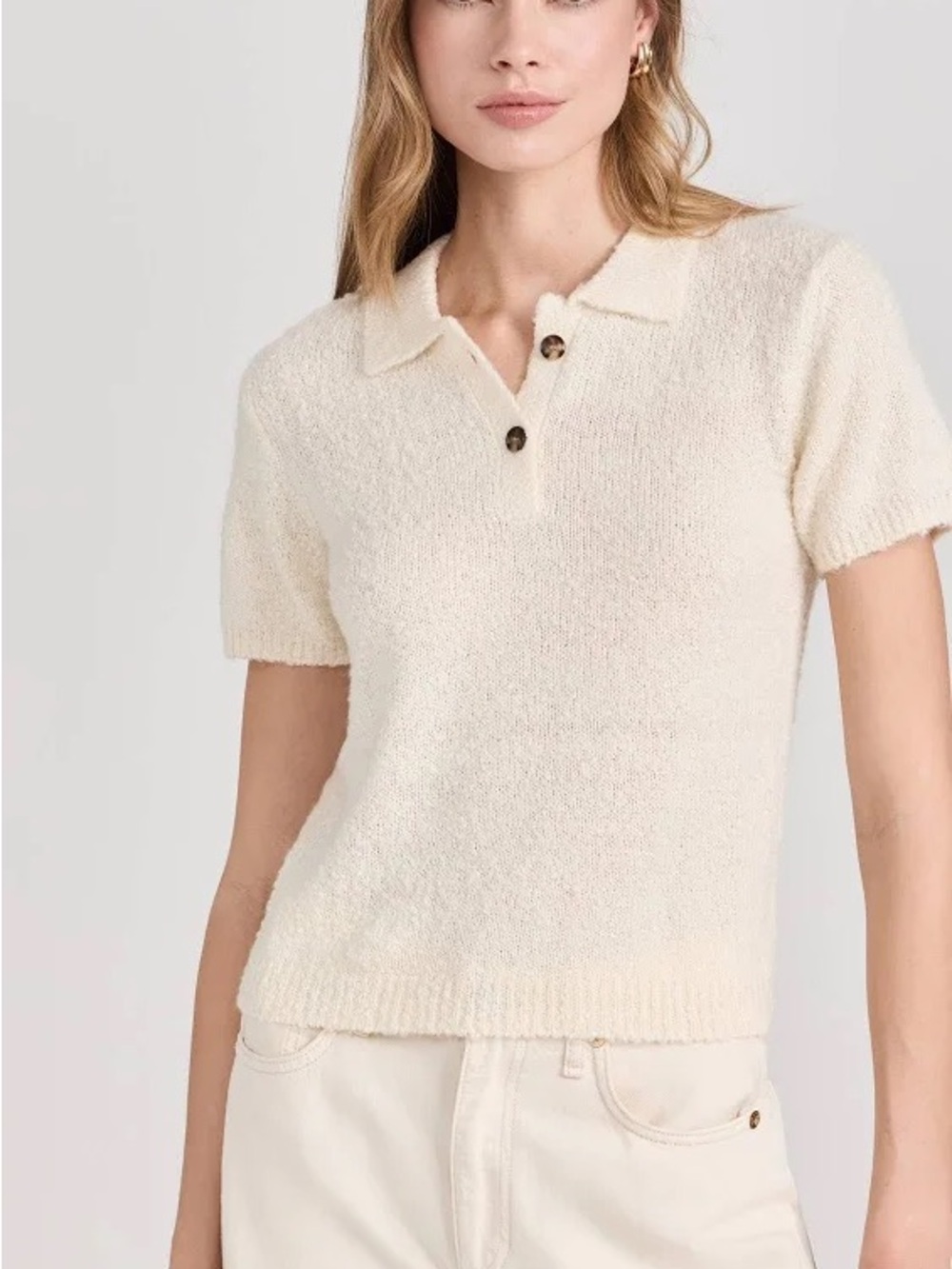 Women's Cream Short-Sleeve Knit Polo Top